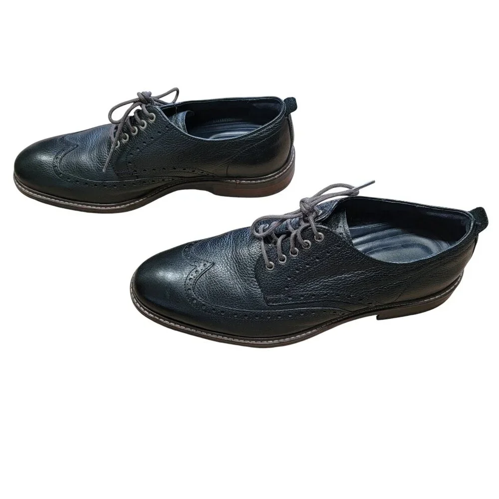 Cole Haan Grand OS Size 8 1/2 Black Leather Wingtip Oxford Shoes, Lace Tie
